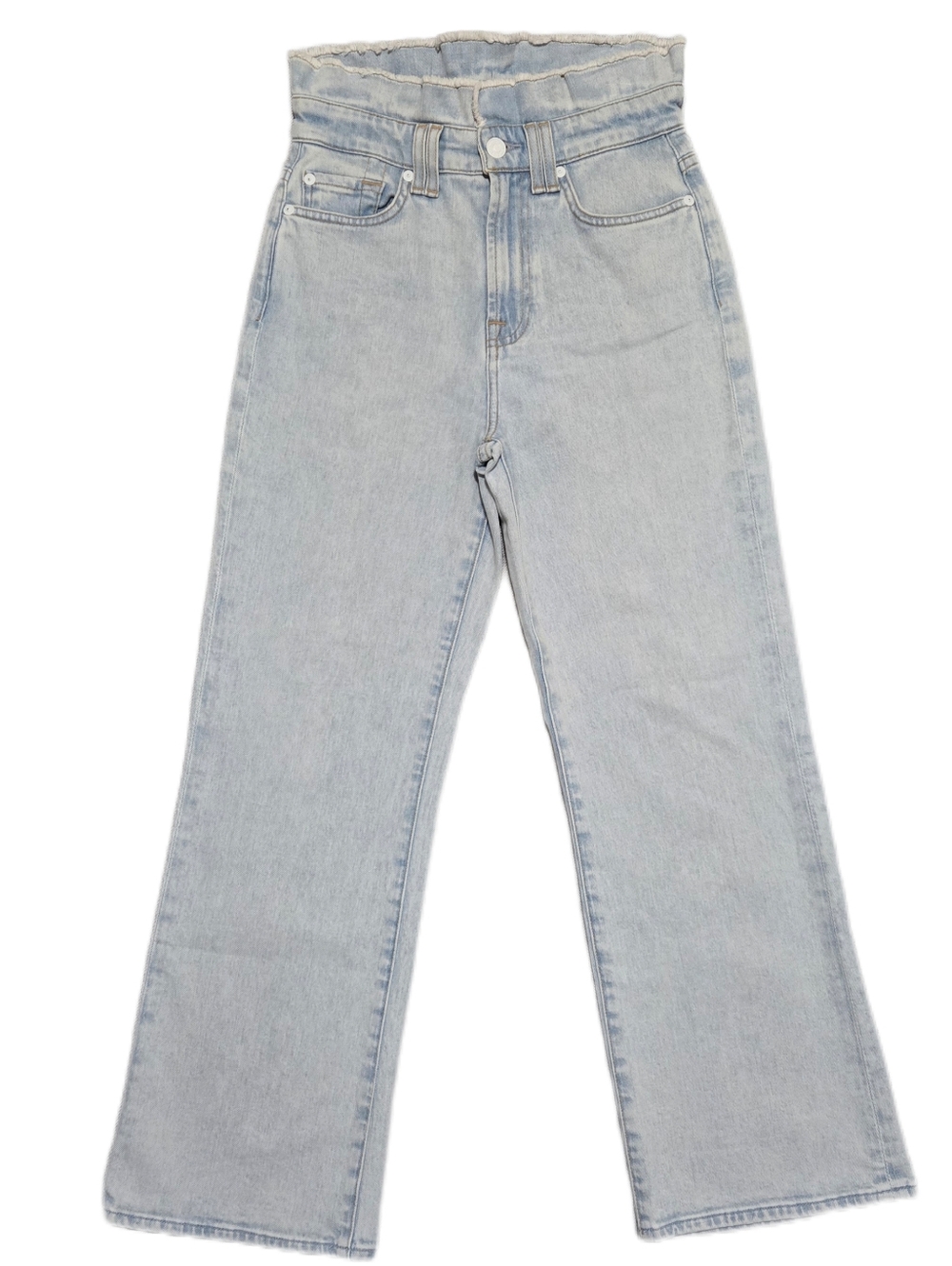 ​7 For All Mankind High Rise Paperbag Waist Straight Leg Jeans Light Wash 25